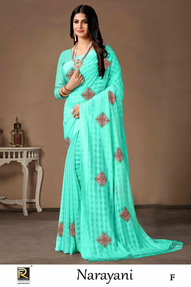 Ronisha Narayani Embroidery Party Wear Sarees Catalog